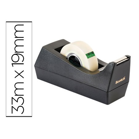 Portarrollo sobremesa scotch c38 color negro incluye 3 cintas scotch magic 33 m x 19 mm