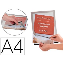 Marco porta anuncios q-connect magneto din a4 dorso adhesivo removible color plata pack de 2 unidades