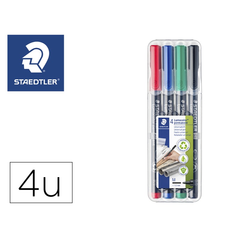 Rotulador staedtler lumocolor retroproyeccion punta de fibra permanente 317 wp estuche 4 colores punta media Rotulador staedtler lumocolor retroproyeccion punta de fibra permanente 317 wp estuche 4 colores punta media