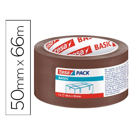 Cinta adhesiva tesa marron basic 66 m x 50 mm para embalaje