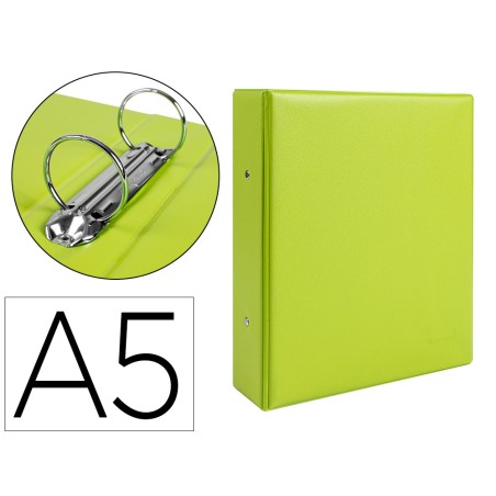 Carpeta de 2 anillas 40 mm redondas liderpapel a5 carton forrado pvc verde
