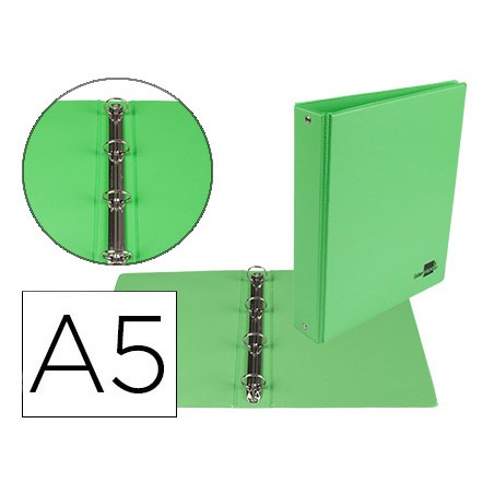 Carpeta de 4 anillas 25 mm redondas liderpapel a5 carton forrado pvc verde