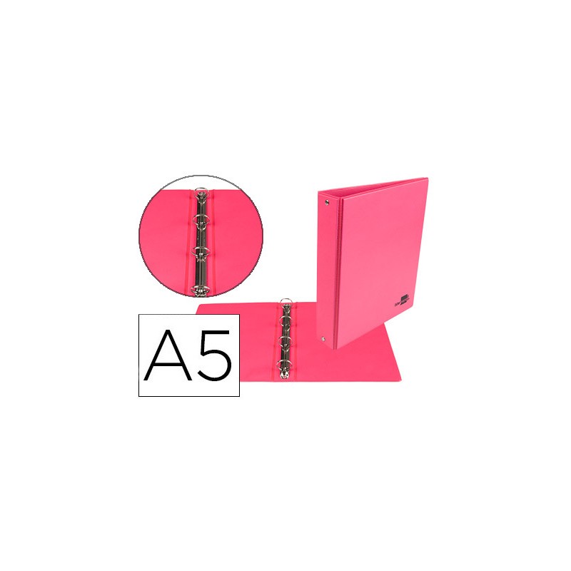 Carpeta de 4 anillas 25 mm redondas liderpapel a5 carton forrado pvc fucsia Carpeta de 4 anillas 25 mm redondas liderpapel a5 carton forrado pvc fucsia