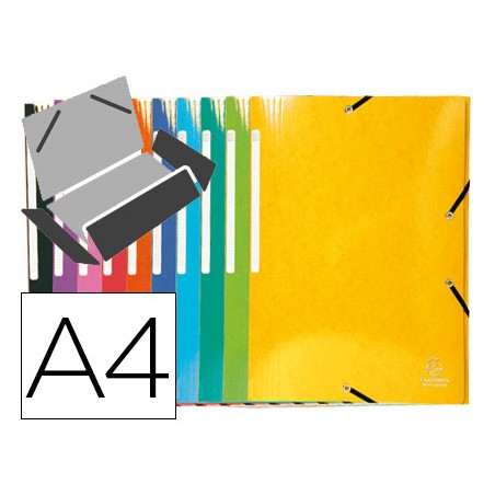 25 Unidades - Carpeta exacompta gomas carton simil-prespan tres solapas din a4+ colores surtidos