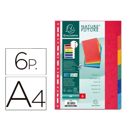 Separador exacompta cartulina simil prespan juego de 6 separadores din a4 multitaladro colores vivos