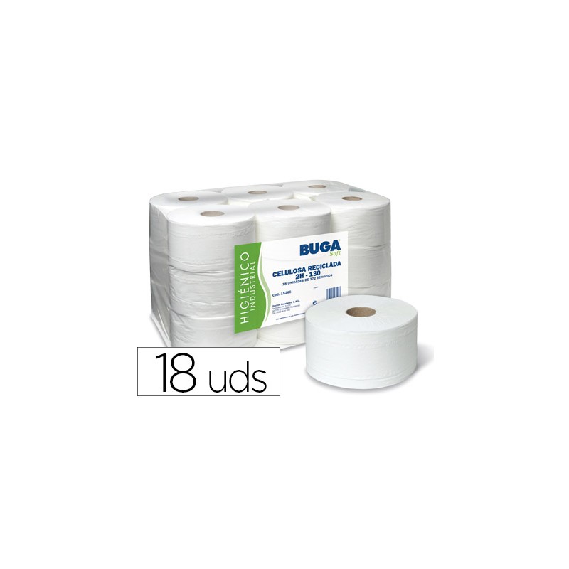 18 Unidades - Papel higienico industrial gofrado buga reciclado 2 capas 130 m