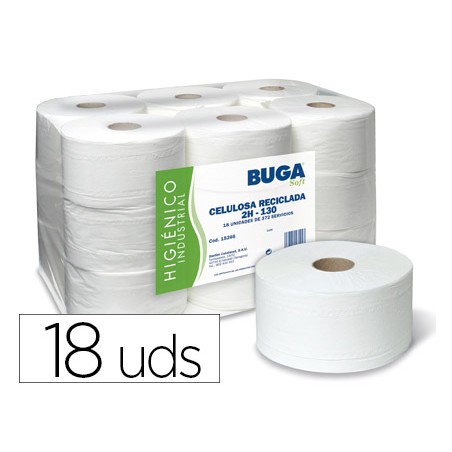 18 Unidades - Papel higienico industrial gofrado buga reciclado 2 capas 130 m