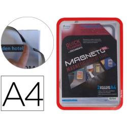 Marco porta anuncios djois magneto din a4 con 4 bandas magneticas en el dorso color rojo pack de 2 unidades