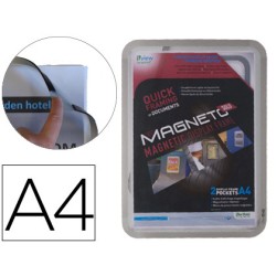 Marco porta anuncios djois magneto din a4 con 4 bandas magneticas en el dorso color plata pack de 2 unidades