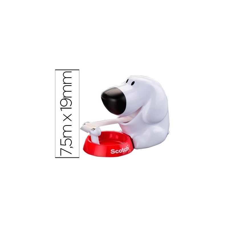 Portarrollo sobremesa scotch doggy 8,9 m x 19 mm incluye rollo de cinta adhesiva magic