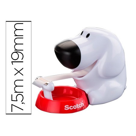 Portarrollo sobremesa scotch doggy 8,9 m x 19 mm incluye rollo de cinta adhesiva magic