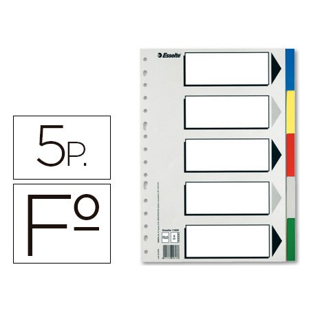 Separador esselte plastico juego de 5 separadores folio con 5 colores multitaladro