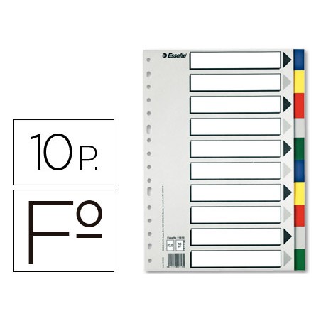 Separador esselte plastico juego de 10 separadores folio con 5 colores multitaladro