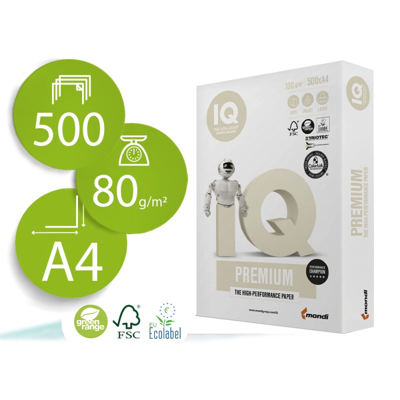 Papel fotocopiadora iq premium din a4 100 gramos paquete de 500 hojas Papel fotocopiadora iq premium din a4 100 gramos paquete de 500 hojas
