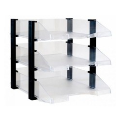 Bandeja sobremesa archivo 2000 plastico transparente con elevadores negro conjunto de 3 bandejas 28x285x350 mm