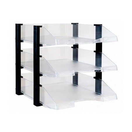 Bandeja sobremesa archivo 2000 plastico transparente con elevadores negro conjunto de 3 bandejas 28x285x350 mm