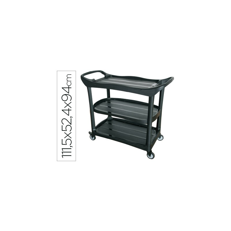 Carro de servicio multifuncional q-connect 3 estantes plastico 1115x524x940 mm