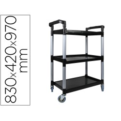 Carro de servicio multifuncional q-connect 3 estantes de polipropileno 830x420x970 mm