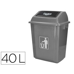 Papelera contenedor q-connect plastico con tapa de balancin 40 litros gris 410x280x610 mm