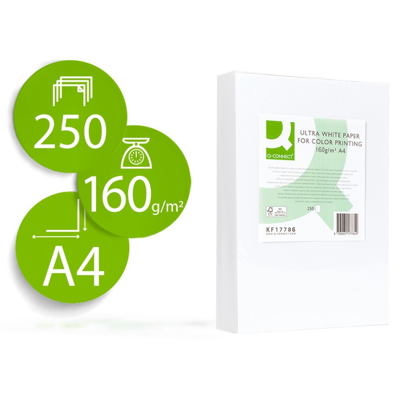 Papel fotocopiadora q-connect ultra white din a4 160 gramos paquete de 250 hojas Papel fotocopiadora q-connect ultra white din a4 160 gramos paquete de 250 hojas