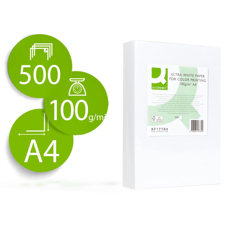 Papel fotocopiadora q-connect ultra white din a4 100 gramos paquete de 500 hojas Papel fotocopiadora q-connect ultra white din a4 100 gramos paquete de 500 hojas
