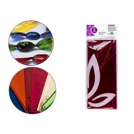 Papel celofan liderpapel 50x70 cm 22 g bolsa de 5 hojas rosa