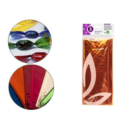 Papel celofan liderpapel 50x70 cm 22 g bolsa de 5 hojas amarillo
