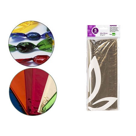 Papel celofan liderpapel 50x70 cm 22 g bolsa de 5 hojas transparente