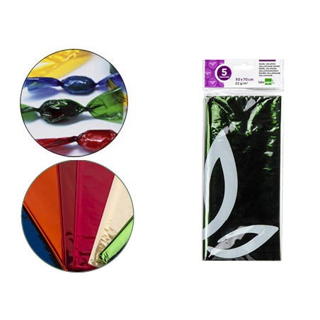 Papel celofan liderpapel 50x70 cm 22 g bolsa de 5 hojas verde