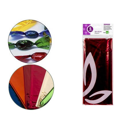 Papel celofan liderpapel 50x70 cm 22 g bolsa de 5 hojas rojo