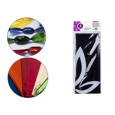 Papel celofan liderpapel 50x70 cm 22 g bolsa de 5 hojas violeta