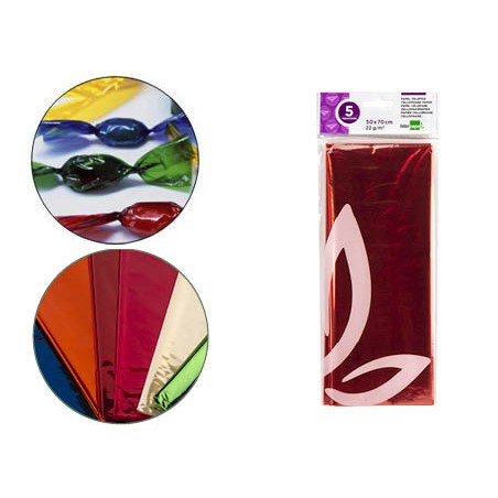 Papel celofan liderpapel 50x70 cm 22 g bolsa de 5 hojas naranja
