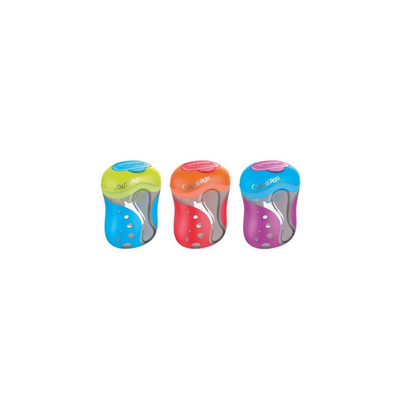 24 Unidades - Sacapuntas color peps 2 usos con deposito colores surtidos