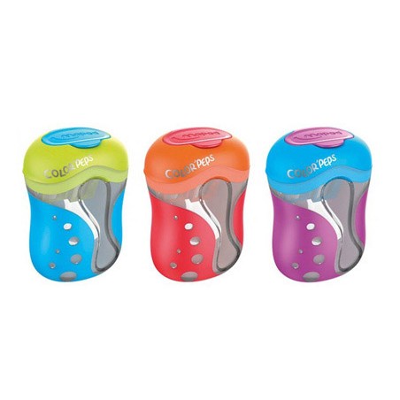 24 Unidades - Sacapuntas color peps 2 usos con deposito colores surtidos