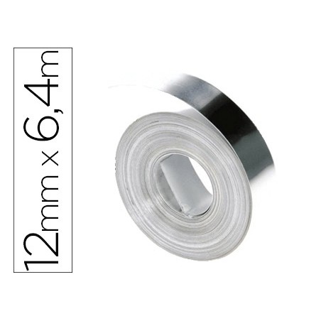 Cinta dymo acero inoxidable 12mm x 6,40mt sin adhesivo para rotuladora