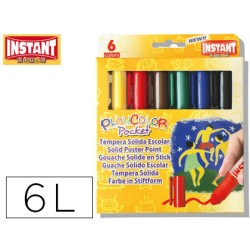 Tempera solida en barra playcolor pocket escolar caja de 6 colores surtidos
