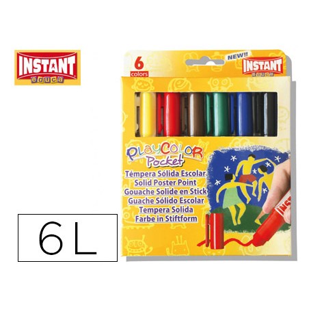 Tempera solida en barra playcolor pocket escolar caja de 6 colores surtidos