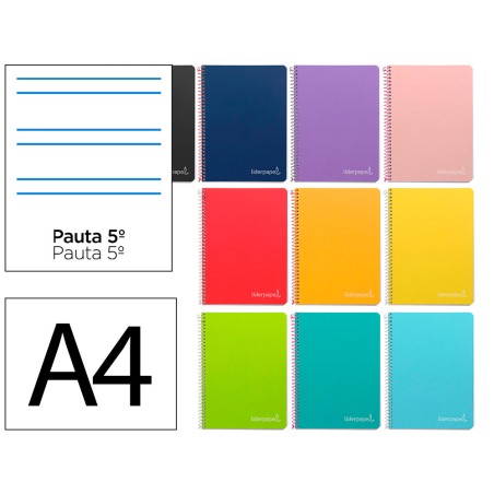 Cuaderno espiral liderpapel a4 witty tapa dura 80h 90gr rayado montessori 5mm colores surtidos