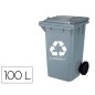 Papelera contenedor q-connect plastico gris para desechos en general 100 l con tapa y ruedas 750x470x370 mm