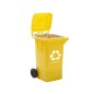 Papelera contenedor q-connect plastico amarillo para plasticos y envases metalicos 100l con tapa y ruedas 750x470x370 mm