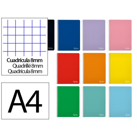 Cuaderno espiral liderpapel a4 witty tapa dura 80h 90gr cuadro 8mm con margen colores surtidos