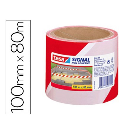 Cinta de señalizacion tesa signal no adhesiva rojo y blanco 100 m x 80 mm