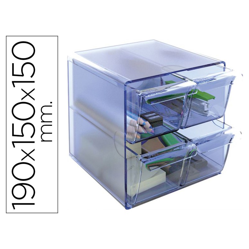Archicubo archivo 2000 4 cajones organizador modular plastico azul transparente 190x150x150 mm