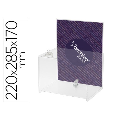 Buzon de sugerencias archivo 2000 con cerradura y 2 llaves poliestireno transparente 170x220x285 mm