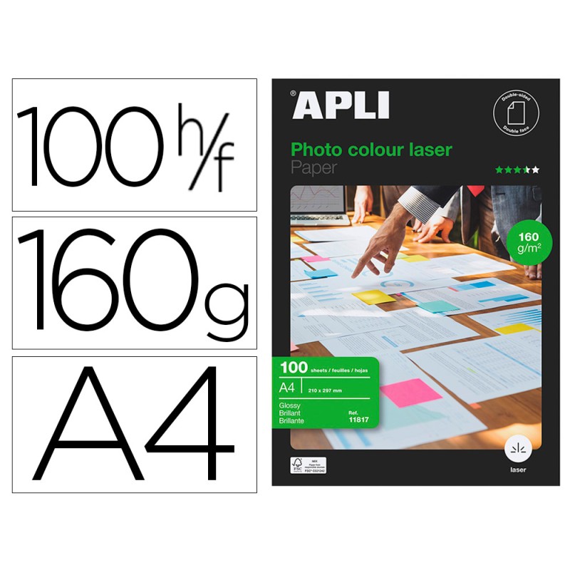 Papel fotografico apli glossy doble cara din a4 pack de 100 hojas 160 gr Papel fotografico apli glossy doble cara din a4 pack de 100 hojas 160 gr