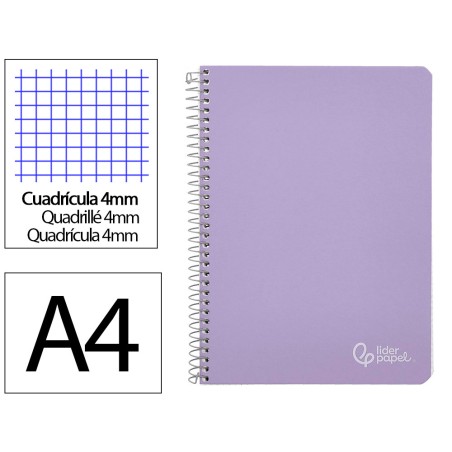 Cuaderno espiral liderpapel a4 witty tapa dura 80h 90gr cuadro 4mm con margen color violeta
