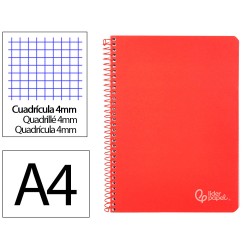Cuaderno espiral liderpapel a4 witty tapa dura 80h 90gr cuadro 4mm con margen color rojo