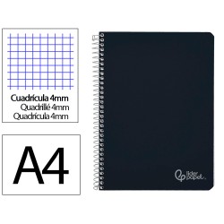 Cuaderno espiral liderpapel a4 witty tapa dura 80h 90gr cuadro 4mm con margen color negro