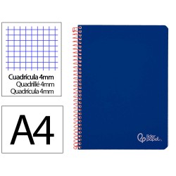 Cuaderno espiral liderpapel a4 witty tapa dura 80h 90gr cuadro 4mm con margen color azul oscuro