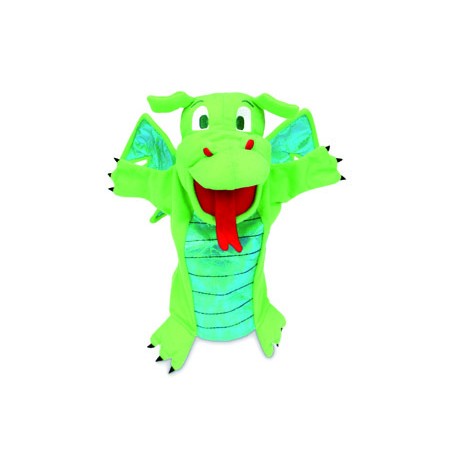 Marioneta fiesta crafts de tela para mano y dedos dragon verde 17x33 cm